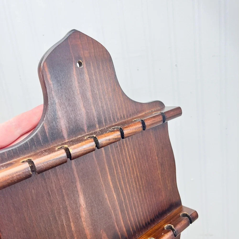 Vintage Wood Spoon Rack - 12 Spoon Display with Pocket‎ Shelf